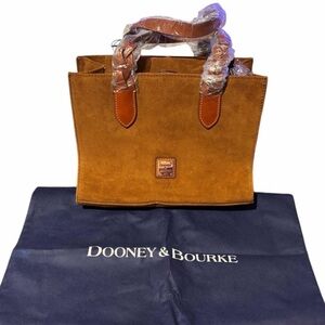Dooney & Bourke Tan suede Gia satchel with florentine Brown Leather Trim